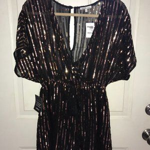 Charlotte Russe sheer black and gold sequin romper
